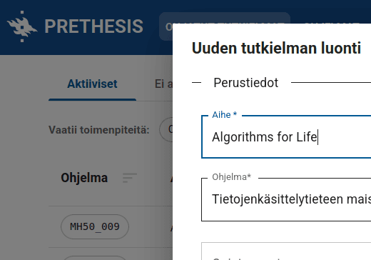 Kuvakaappaus sovelluksesta prethesis