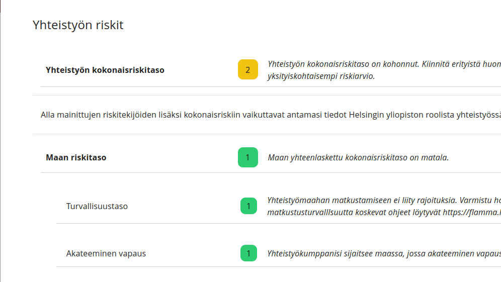 Kuvakaappaus sovelluksesta risk-i